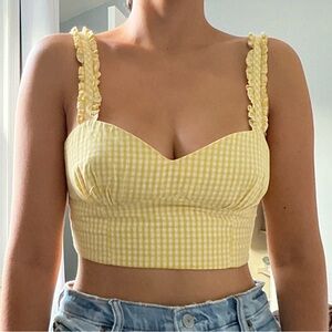 Zara yellow and white gingham top